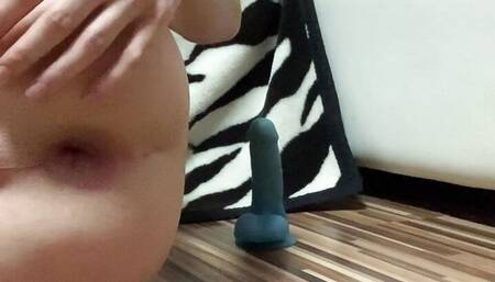 Newbi sissy plays dildo in chastity