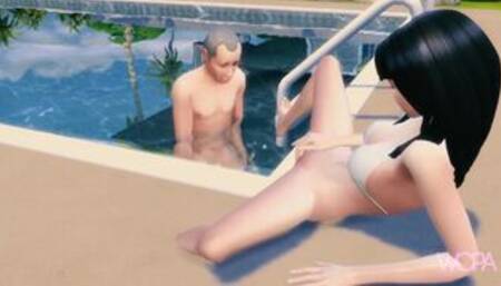 Stepdaughter teases old stepfather and he eats the naughty new one