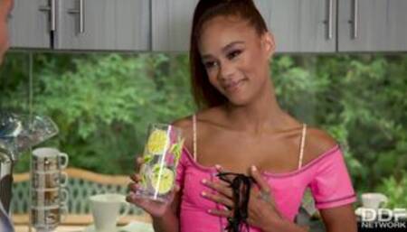 Glamorous ebony teen Skarlitt Scandal feels a hard white cock inside