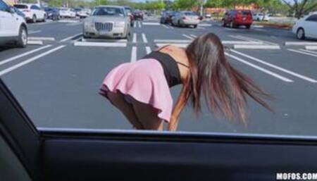 An innocent Asian teen with round ass Vina Sky fucked on the backseat