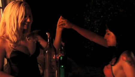 Big Tits Horny Blonde and her Lesbian Brunette BFF have a great and Romantic Holiday Night together by Scissoring
