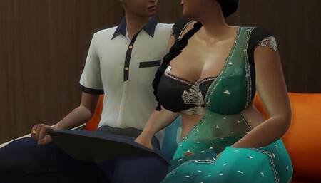 Desi Saree aunty Pushpa seducing a young Indian waiter - Wicked Whims