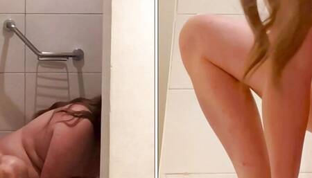 Naked sissy in high heels rides her dildos