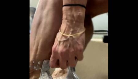 Black Tight Dress and High Heels Freestyle Flexing and Treadmill Walk