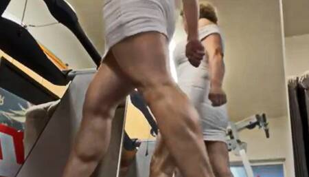 White Tight Dress and High Heels Leg Crossing and Treadmill Walk
