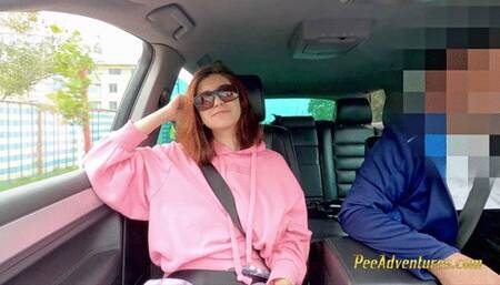 Pee with her legs wide opened outdoor, Going for a run outdoors, Pissing trough her jeans outdoor