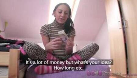 Teen Student in Knee High Socks Fucks TV Repair Guy for Cash