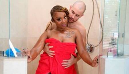 Busty ebony Mimi Curvaceous cheats on her hubby with a big white cock