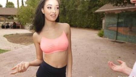 A pretty innocent chick with natural tits Scarlett Bloom deserves a big dick