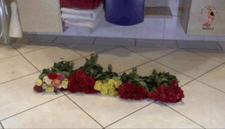 Bouquets under hard wooden Clogs