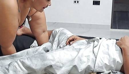 My horny stepmother says good morning with a rich blowjob