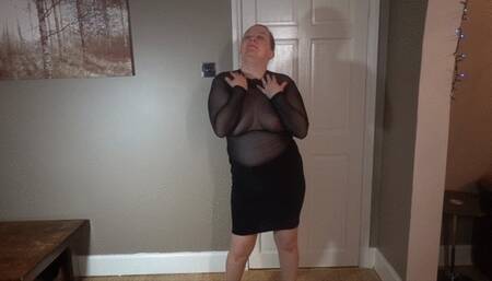 Stripping in Transparent top, miniskirt and pantyhose