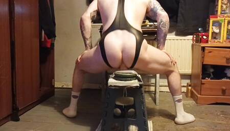Bottom rides big dildo
