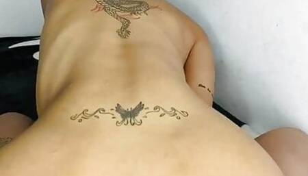 Petite Latina Teen Tati rides her dildo from behind until she moans hard!