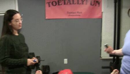 The girls get Pinky in a fun position "we are getting you all over today!"