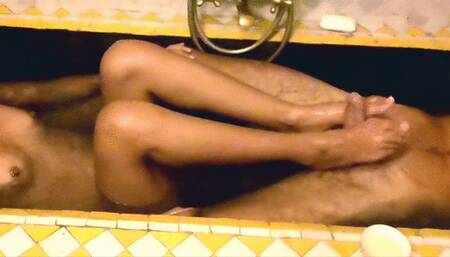 Footjob till orgasm in the bath