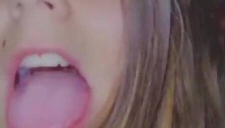Dirty cumslut sucking on her first cock