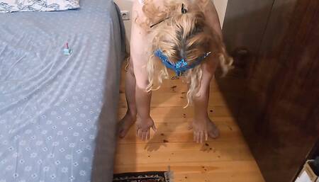 Ellie Carter does gymnastic exercises meanwhile undressing