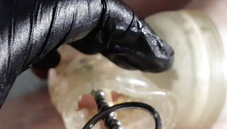 Paingasm with catheter and beaded electro sounding with magic wand vibrator