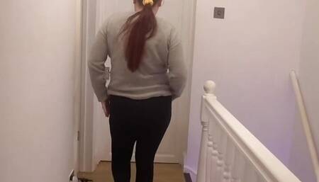 Wife strips naked showing off her big boobs and bum