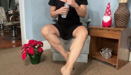 Black Dress Seated Oil Massage Barefeet