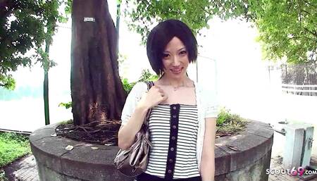 Skinny Japanese Teen tricked to Suck Strangers Dick in Car