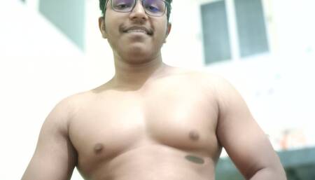 Gay bottom boy pressing his Boobs