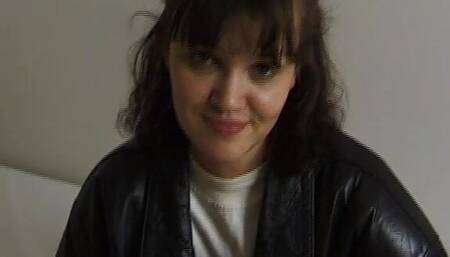 girl from the street takes dildo and sticks it in her teen pussy