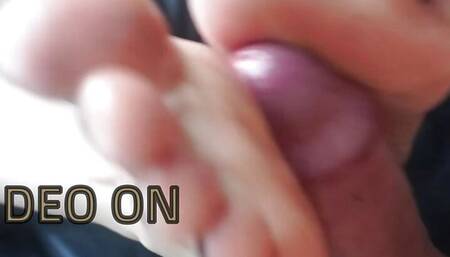POV talented feet with black nails jerk this cock, cum on soles PREVIEW