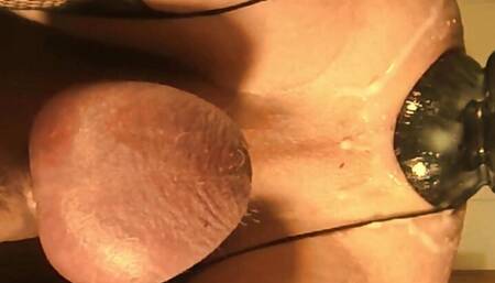 Anal sodomy with a 450 x 110 prototype multi-ball plug.