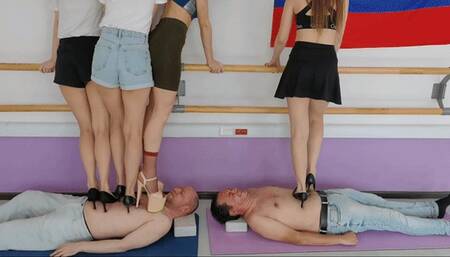 Moscow multitrampling training #21 (Part 2): girls walking over faces & heels torment & puncturing with stilettos