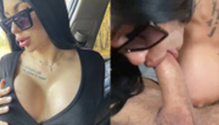 A BRUNETTE FROM A DATING SITE SUCKS IN THE CAR ON THE FIRST DATE