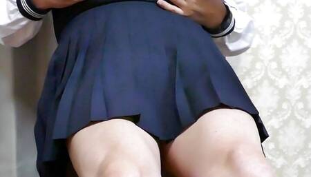 MtF Crossdresser Yuu Masturbates with Schoolgirl's Unform