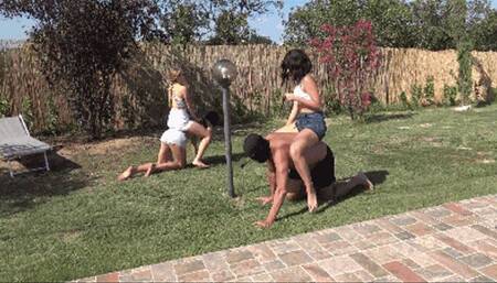 MARIANNA & SOPHIE - Holidays with the slaves - Ponyboys riding, foot worship