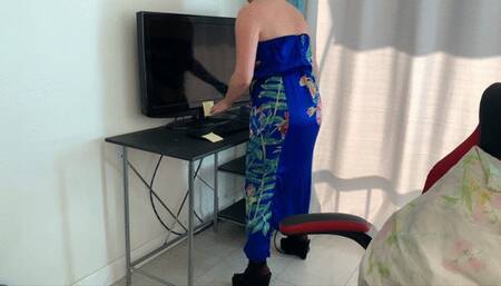 Stepmom gets stuck in a desk and stepson fucks her