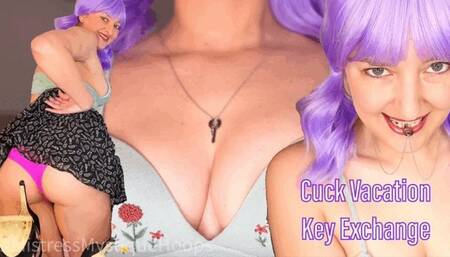 Cuck Vacation Key Exchange - Chastity Cuckold Femdom POV Humiliation when Brat Mistress Mystique leaves cage key with friend - MP4