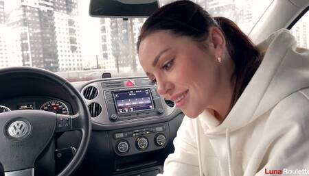 Hot Blowjob in the Parking Lot with Cum Swallowing