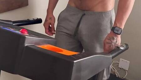 walking with a hard dick naked on the treadmill