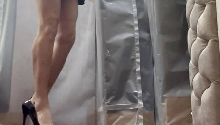 1st teaser walk in pleaser 6inch heels with mini skirt