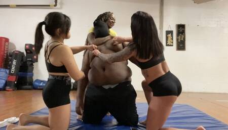 Tapered Physique and her friends Dominate a Man and his Nipples