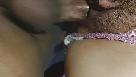Fucking a Latina with a hairy vagina, doggy style.