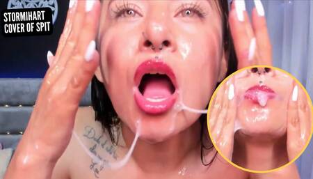 VERY MESSY COVERED ALL MY FACE, MY TITS AND MY BODY WITH SALIVA AND SEMEN, A LOT OF GAG STORMIHART COLOMBIAN MODEL WEBCA