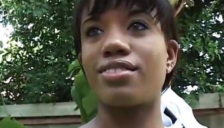 Guy creams ebony babe's face after getting dick sucked and fucked