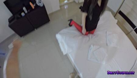 Fucking a hot babe in nylons and high heels