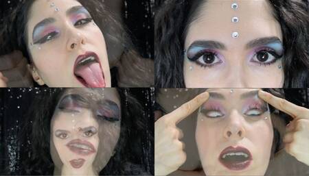 Crossed and white eyes