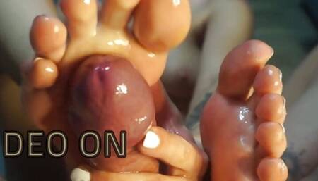 POV Blindfolded Footjob - Jerking Him Off with My soft oily FEET - PREVIEW