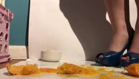 Sexy Girl in Heals DECIMATES, TRAMPLES, and Gets WET AND MESSY with her Food!