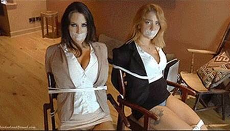 Charlie & Daisy in: Sexy, Chair-Trussed Reporters Wiggling for All They're Worth: High Jeopardy Times Nosing Around Banality House! (The Mouth Tapings!) (WMV)