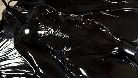 Orgasms in a vacuum bed with a pear gag