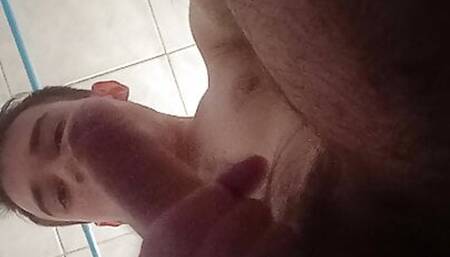 Jerking in bathroom